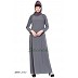 Double layered abaya with embroidery- Pink-Grey